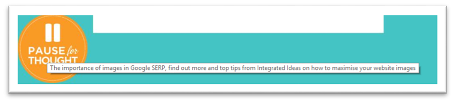 A good title tag gives users more information if they hover over the image and also tells google more about the image Title Tag Example