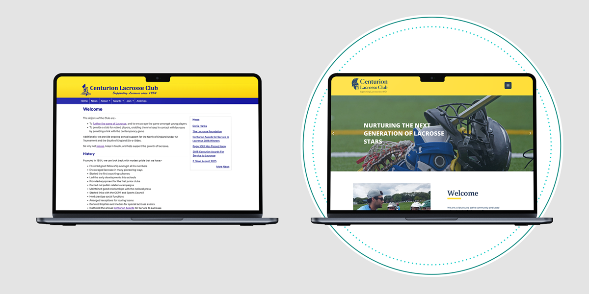 Centurion Lacrosse Club New vs Old Website Homepage