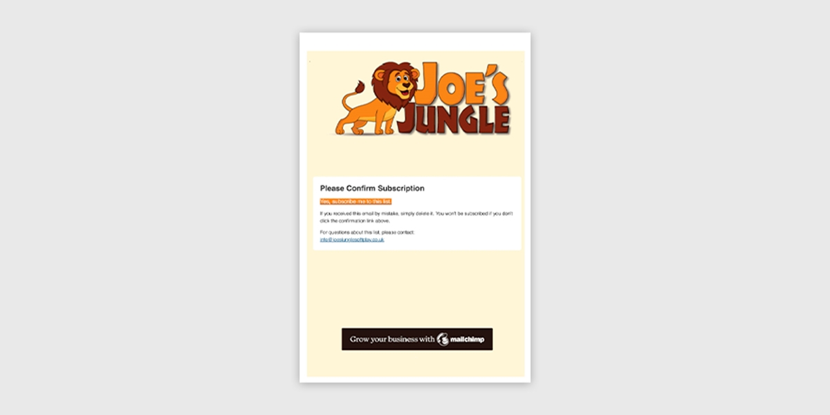 Joe's Jungle Portfolio Email Subscription Confirmation