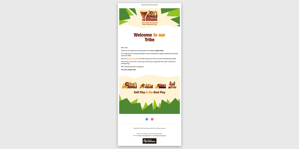 Joe's Jungle Portfolio Email Welcome Newsletter