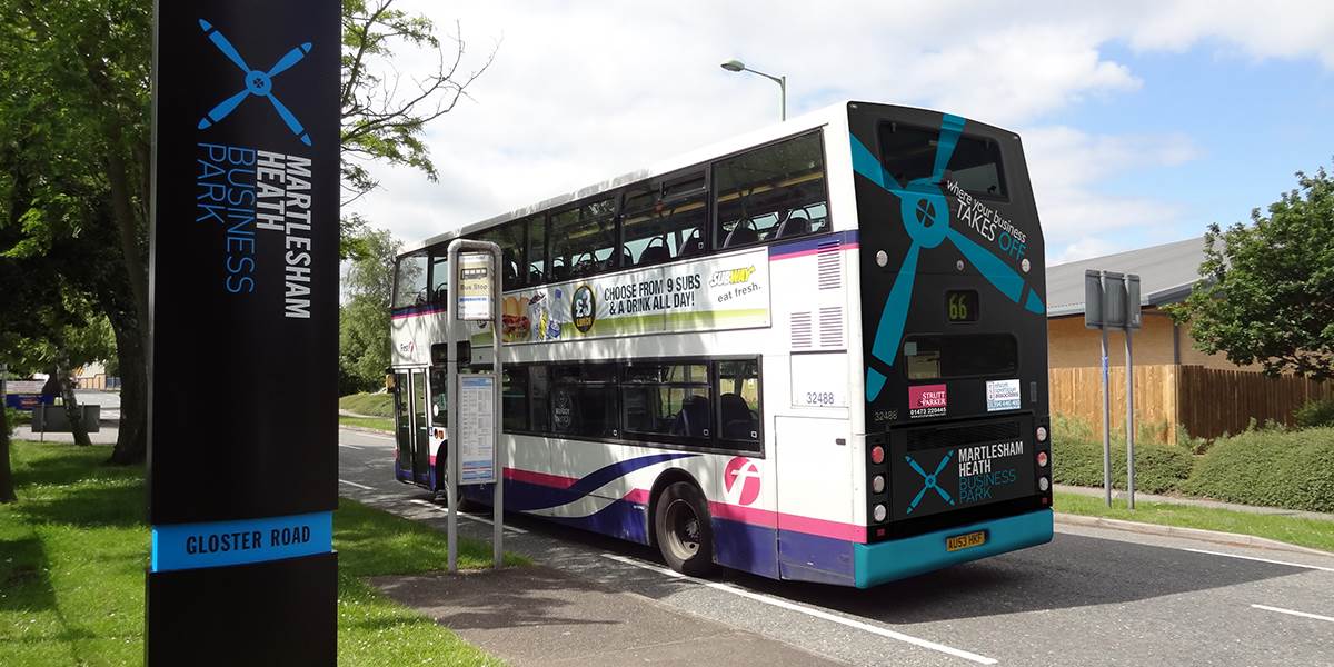 Martlesham Heath Business Park branded bus