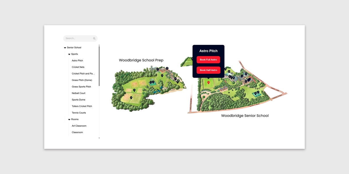 Map with pop up to book facilities