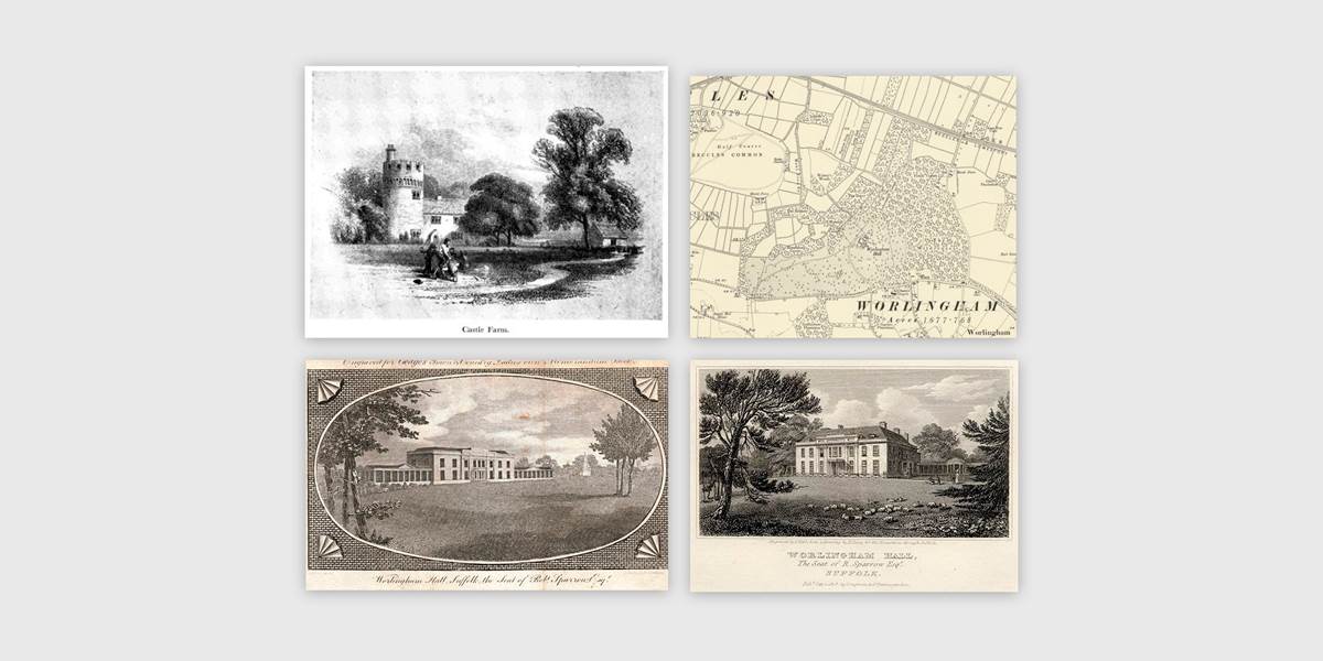 4 old postcards for Worlingham Hall in Suffolk