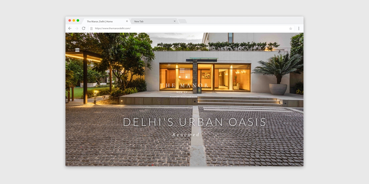 The Manor Delhi Portfolio - Image of Home Page with Menu