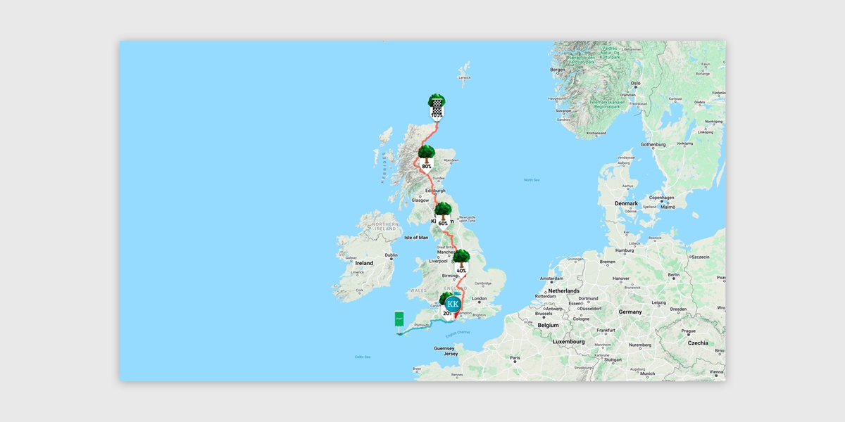 Walk4Greg Case Study - Map of walking progress